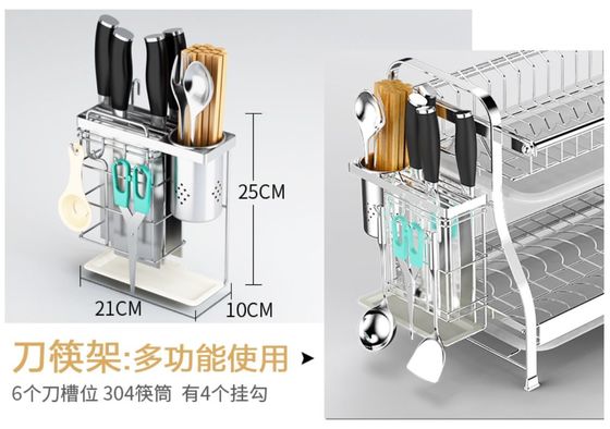 Dish Drainer Drying Stainless Steel Storage Racks On Wheels With Cutlery Holder And Cup Holder