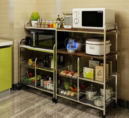 Flexible Wire Rack With Wheels , High Load Stainless Steel Kitchen Rack Shelf