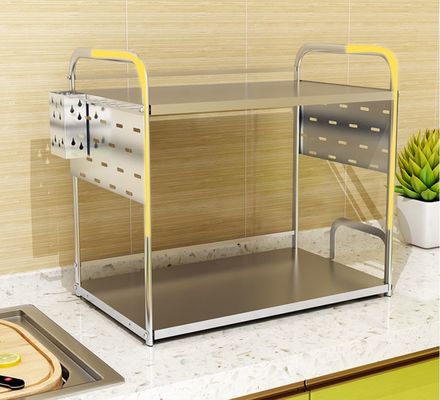 2-Tiers Storage Shelf Kitchen Organizer Rack Silver Color Carbon Steel Frame