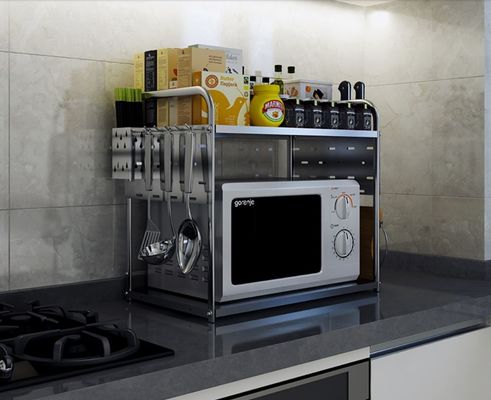 2-Tiers Storage Shelf Kitchen Organizer Rack Silver Color Carbon Steel Frame