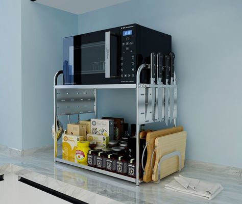 2-Tiers Storage Shelf Kitchen Organizer Rack Silver Color Carbon Steel Frame