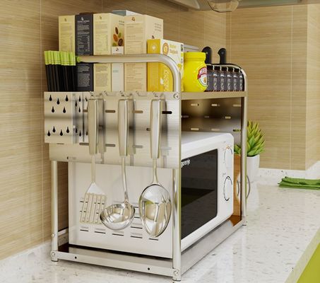 2-Tiers Storage Shelf Kitchen Organizer Rack Silver Color Carbon Steel Frame