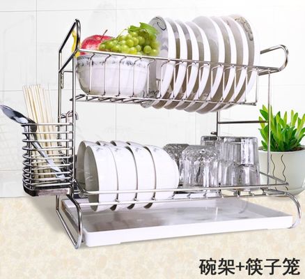 2 Tier Easy Install Kitchen Storage Racks / Cutting Board Holder With Removable Drain Board