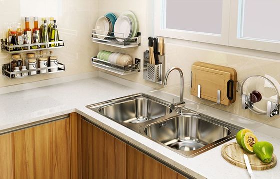 Wall Mounted Counter Kitchen Storage Racks With Drain Board Dish Drainer