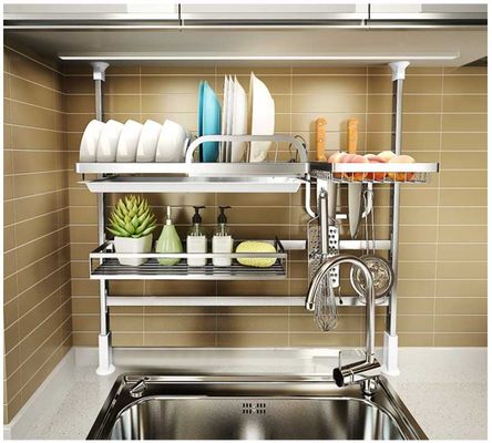 2 Tier Storage Organizer Stainless Steel Kitchen Rack On The Countertop