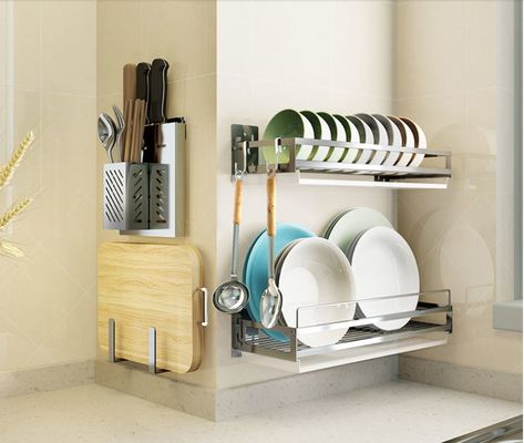 Large Capacity Durable Stainless Steel Kitchen Rack With Drain Board