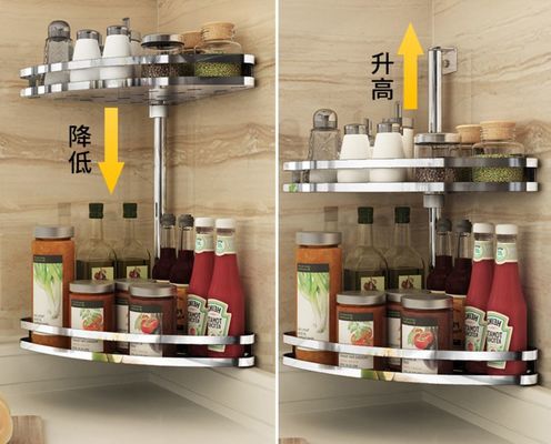Wall Mounted Stainless Steel Kitchen Shelves , Adjustable Corner Kitchen Rack