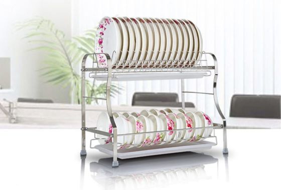 Double Layer Stainless Steel Kitchen Rack Dryer Tray Holder Organizer Silver Color