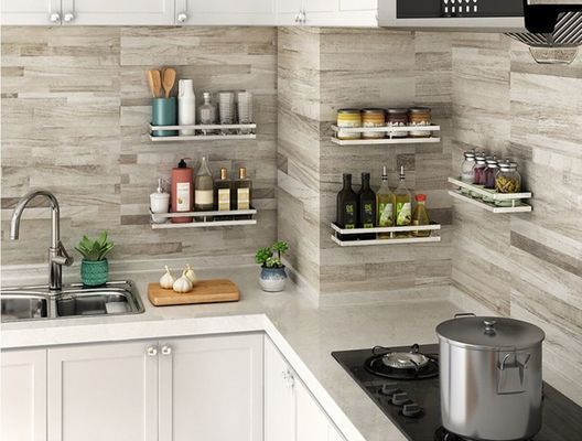No Nail Stainless Steel Wall Spice Rack Seasoning Shelf Polish Stainless Steel