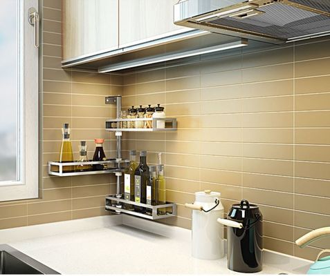 Kitchen Rotable Storage Stainless Steel Wall Spice Rack With 3 Layers