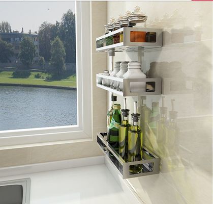 Kitchen Rotable Storage Stainless Steel Wall Spice Rack With 3 Layers