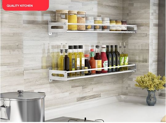 Kitchen Counter Top Stainless Steel Wall Spice Rack No Drilling Installation