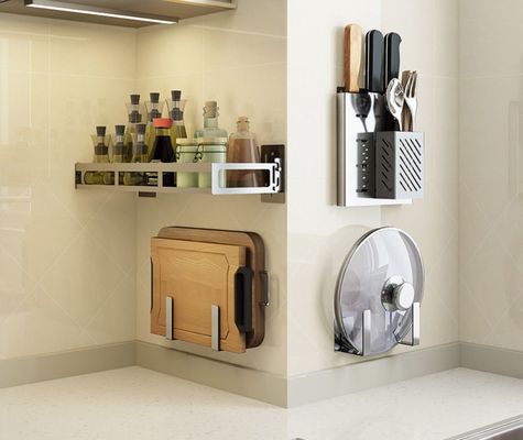 Commercial Stainless Steel Wall Spice Rack Sauce Holder Stable Structure