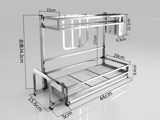 Large Capacity Silver Wall Mounted Dish Drying Rack With Cutlery Holder