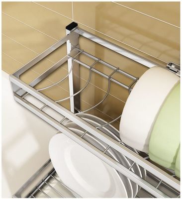 Large Capacity Silver Wall Mounted Dish Drying Rack With Cutlery Holder