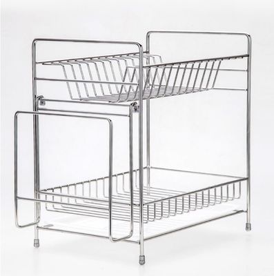 Double Tier Kitchen Dish Drying Shelf With Cutlery Holder And Chopstick Holder