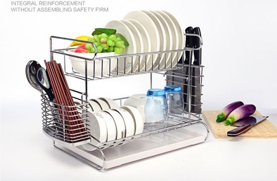 2 Tier Easy Install Kitchen Dish Drying Shelf With Removable Drain Board
