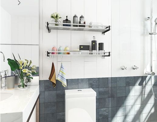 Polished Smooth Wall Mounted Bathroom Rack No Visible Connectors Or Hanging Hardware