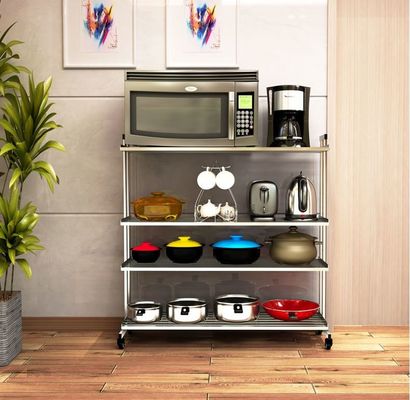 Drilling Kitchen Rack On Wheels , Clutter - Free Metal Shelves In Kitchen