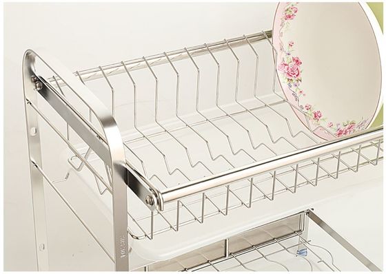 Dish Drainer Drying Stainless Steel Storage Racks On Wheels With Cutlery Holder And Cup Holder