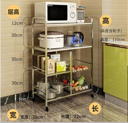 Kitchen Stainless Steel Storage Racks On Wheels Adjustable With 4-6 Tier