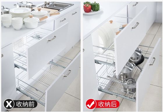 Dish Organizer Slide Out Wire Baskets , U - Shape Support Slide Out Baskets For Kitchen Cabinets