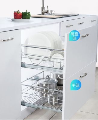 Dish Organizer Slide Out Wire Baskets , U - Shape Support Slide Out Baskets For Kitchen Cabinets