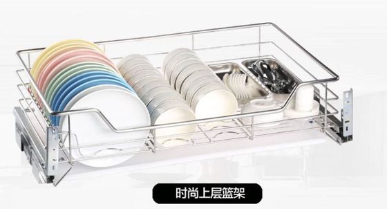 Space Saver Pull Out Storage Baskets / Silver Pull Out Baskets For Kitchen Cabinets