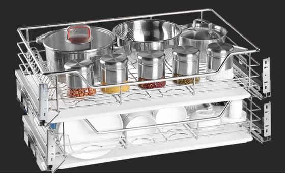 Space Saver Pull Out Storage Baskets / Silver Pull Out Baskets For Kitchen Cabinets