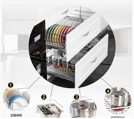 Space Saver Pull Out Storage Baskets / Silver Pull Out Baskets For Kitchen Cabinets