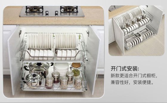 Mount Inside Cabinet Slide Out Baskets , Metal Wire Kitchen Cabinet Baskets