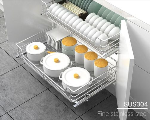 Soft - Closing Sliding Kitchen Pull Out Basket Powder Coating With Customized Color