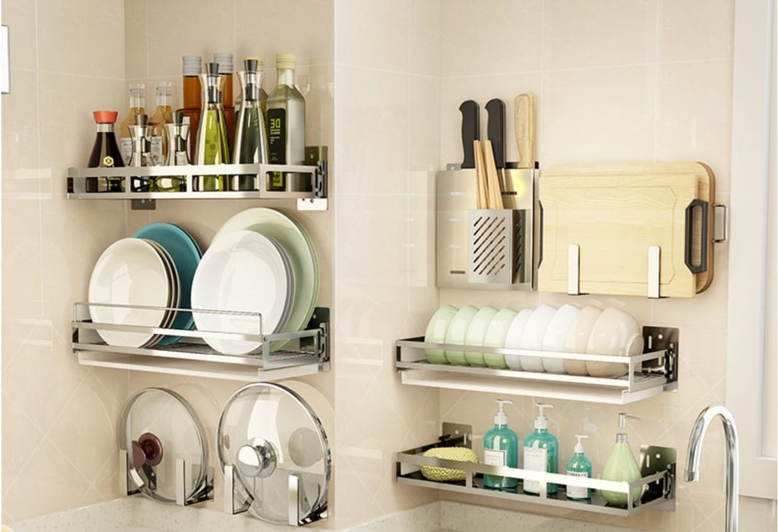 Metal Tube Kitchen Storage Racks Non - Folding Rack With Multifunction
