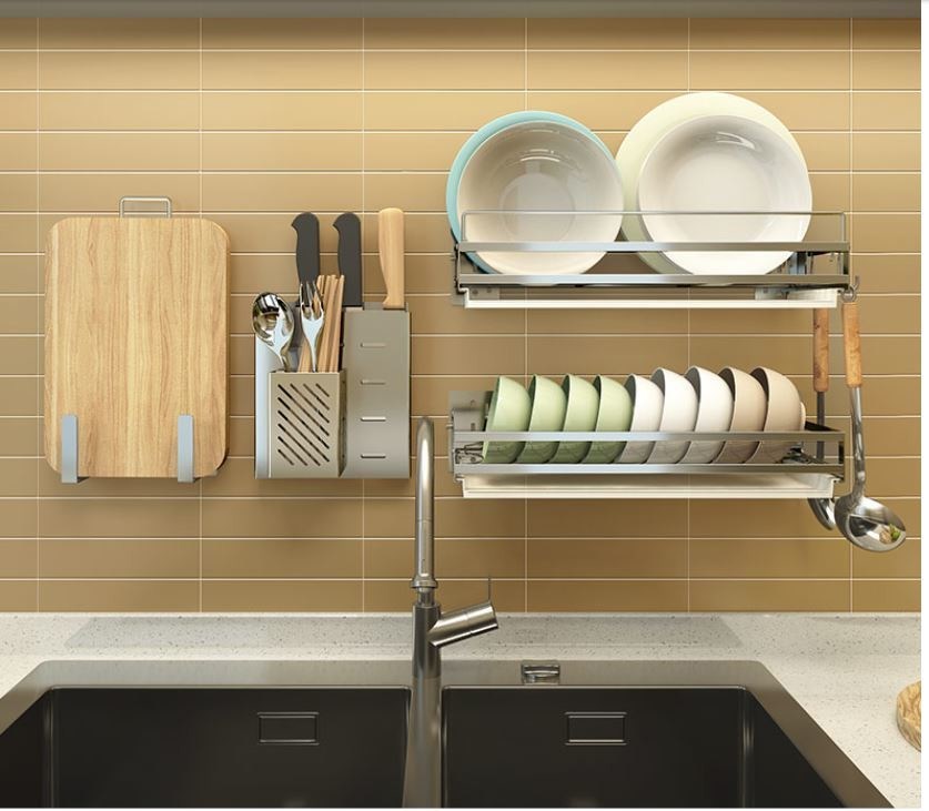 Large Capacity Durable Stainless Steel Kitchen Rack With Drain Board