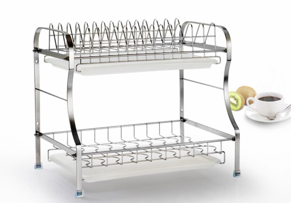 Double Layer Stainless Steel Kitchen Rack Dryer Tray Holder Organizer Silver Color