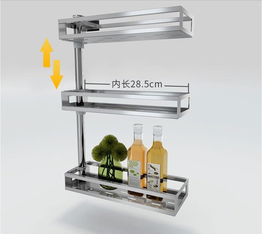 Kitchen Rotable Storage Stainless Steel Wall Spice Rack With 3 Layers