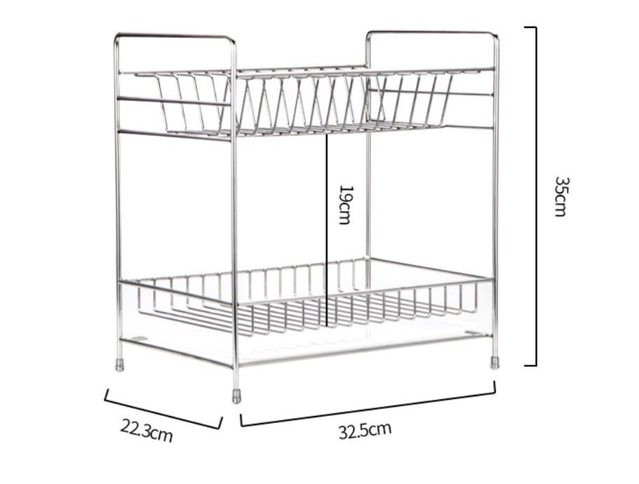 Double Tier Kitchen Dish Drying Shelf With Cutlery Holder And Chopstick Holder