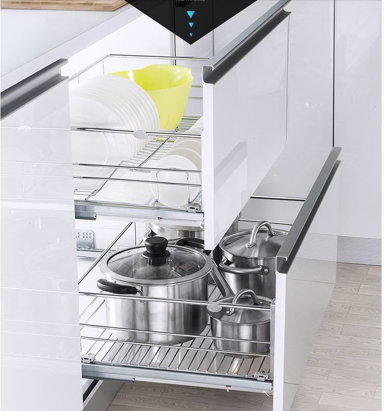 Dish Organizer Slide Out Wire Baskets , U - Shape Support Slide Out Baskets For Kitchen Cabinets