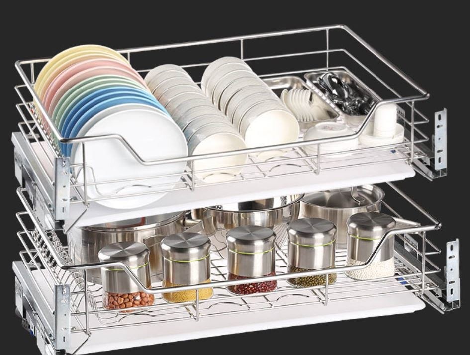 Space Saver Pull Out Storage Baskets / Silver Pull Out Baskets For Kitchen Cabinets